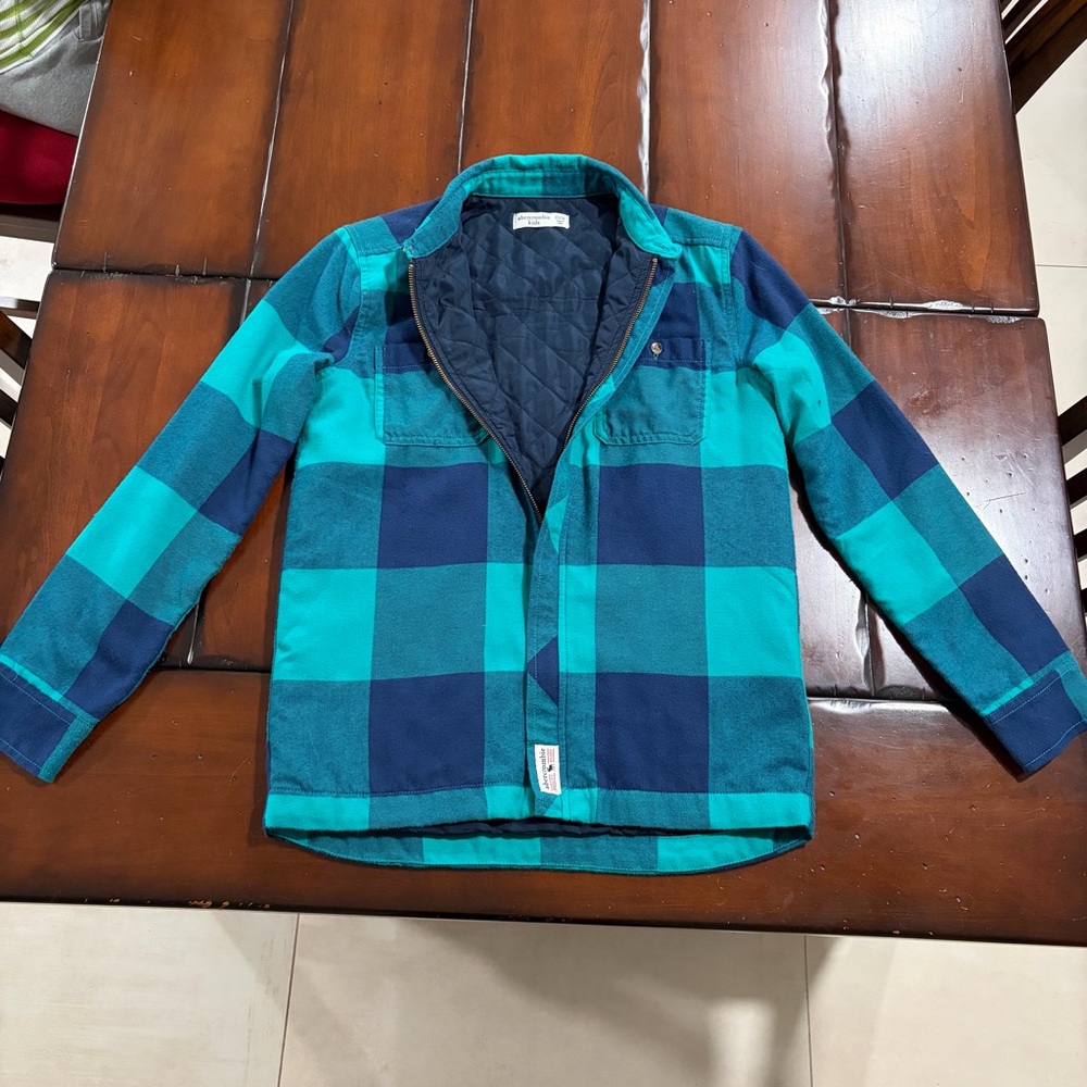 abercrombie plaid zipup lightweight jacket Green and Blue